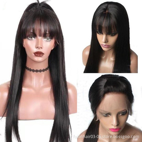 13x6 Brazilian Virgin Frontal Wigs With Bangs Human Hair Lace Front With 360 Frontal HD Straight Lace Front Wigs With Baby Hair
